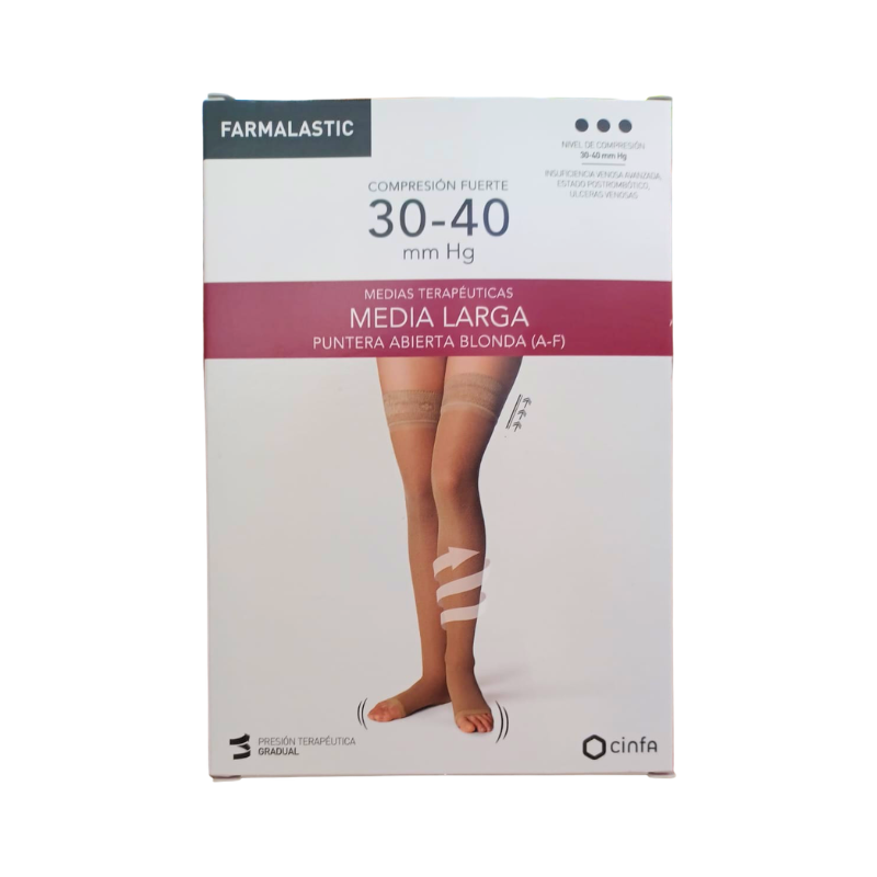 Farmalastic Media Larga Puntera Abierta con Blonda Compresión Fuerte (30-40mmHg)