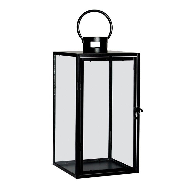 Farol de metal y vidrio negro, 22 x 22 x 54 cm