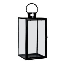 Farol de metal y vidrio negro, 22 x 22 x 54 cm