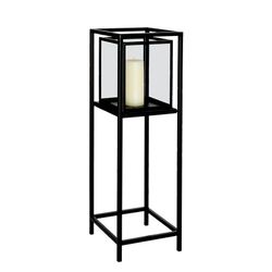 Farol de metal y vidrio negro, 23 x 23 x 71,5 cm