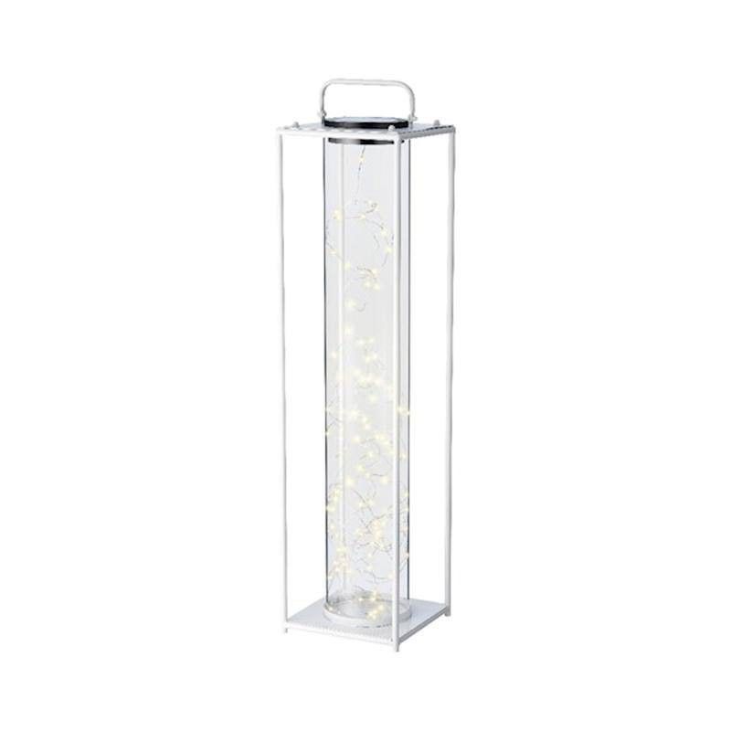 Farol solar de hierro blanco luz calida h 49.00cm