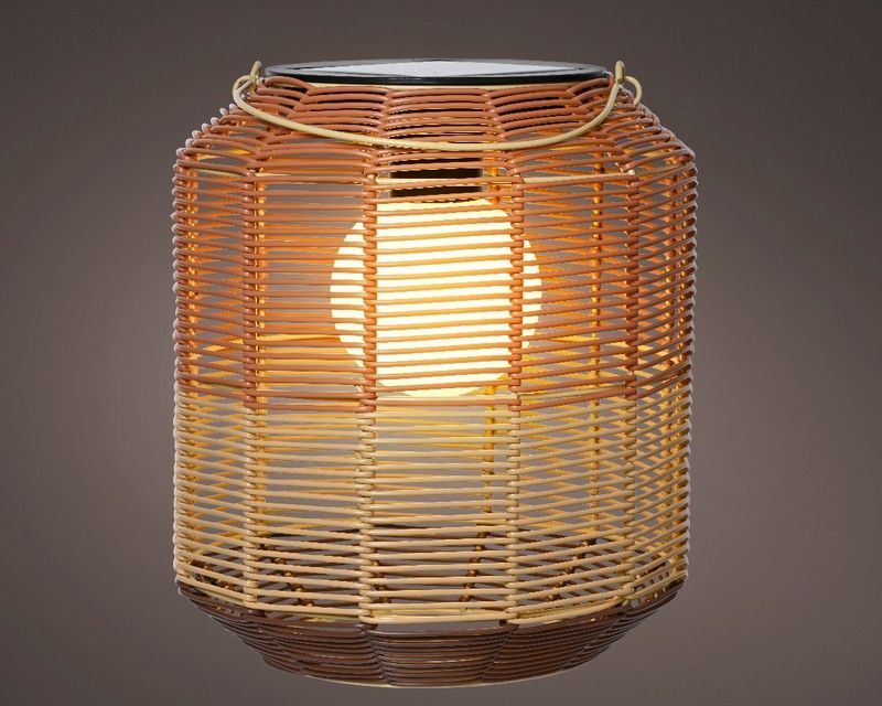 FAROL SOLAR DE MIMBRE FIJO DIA 24x28cm MARRON