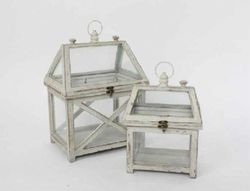 Farola Portavelas cuadrada madera cristal