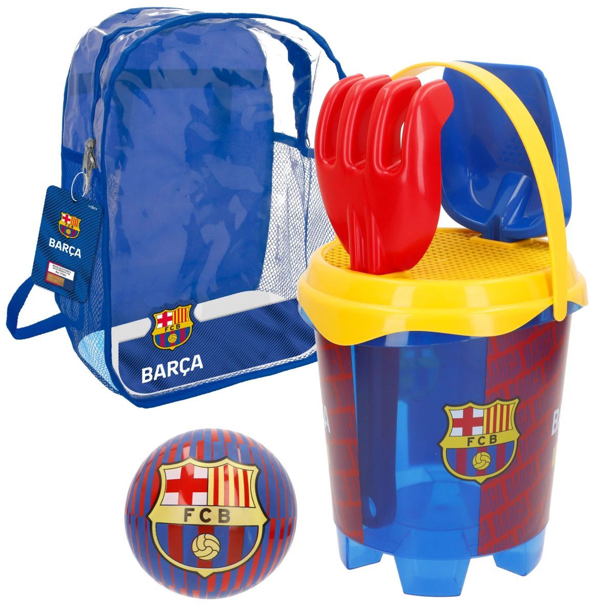 FC Barcelona Cubo de playa con accesorios y balón