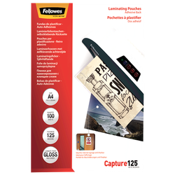 FELLOWES Pack 100 Fundas Plastificar 125 micras Adhesivas A4 5328901