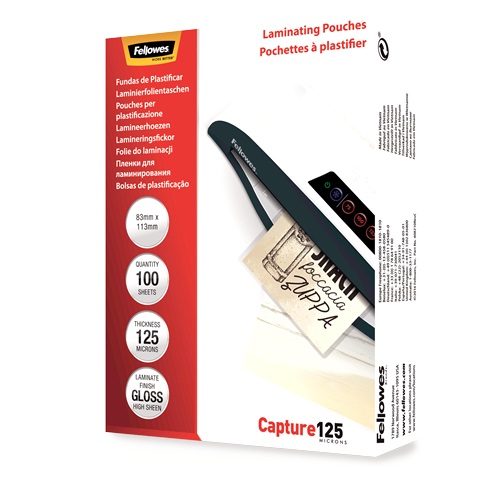 FELLOWES Pack 100 Fundas Plastificar 125 micras Brillo 83x113mm 5307101