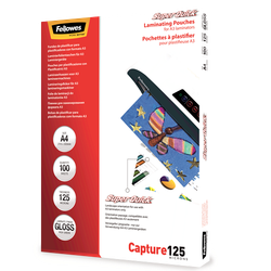 FELLOWES Pack 100 Fundas Plastificar 125 micras Brillo A4 Alta Velocidad 5440101