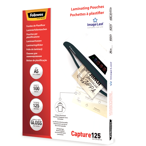 FELLOWES Pack 100 Fundas Plastificar 125 micras Brillo A5  5307302