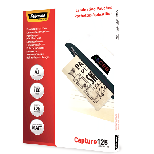 FELLOWES Pack 100 Fundas Plastificar 125 micras Mate A3 5328601