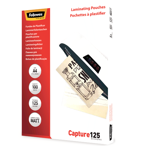 FELLOWES Pack 100 Fundas Plastificar 125 micras Mate A4 5328502
