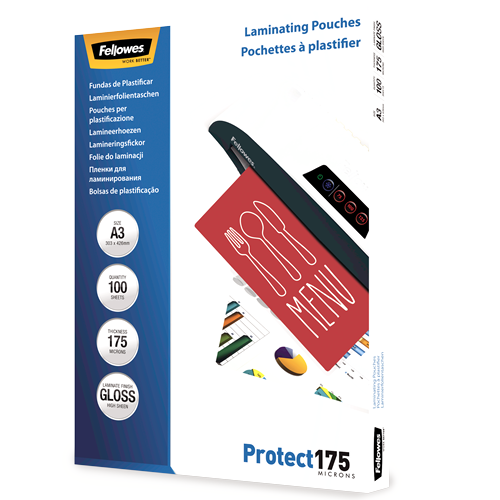FELLOWES Pack 100 Fundas Plastificar 175 micras Brillo A3 5308803