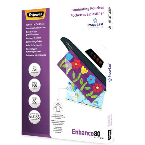 FELLOWES Pack 100 Fundas Plastificar 80 micras Brillo A3 5306207