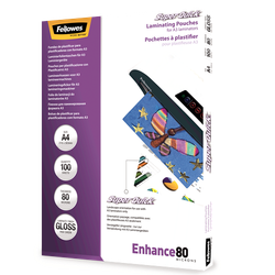 FELLOWES Pack 100 Fundas Plastificar 80 micras Brillo A4 Alta Velocidad 5440001