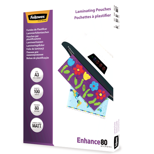 FELLOWES Pack 100 Fundas Plastificar 80 micras Mate A3 5452003
