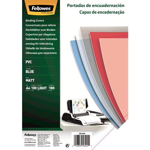 FELLOWES Pack de 100 portadas PVC opaco Azul A4 180 micras 5100601