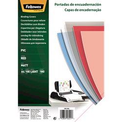 FELLOWES Pack de 100 portadas PVC opaco Rojo A4 180 micras 5100201