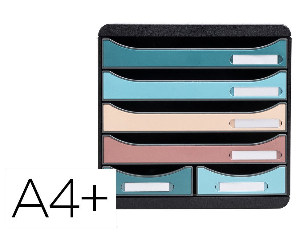 Fichero cajones de sobremesa exacompta skandi din A4+ polipropileno reciclado 6 cajones colores surtidos