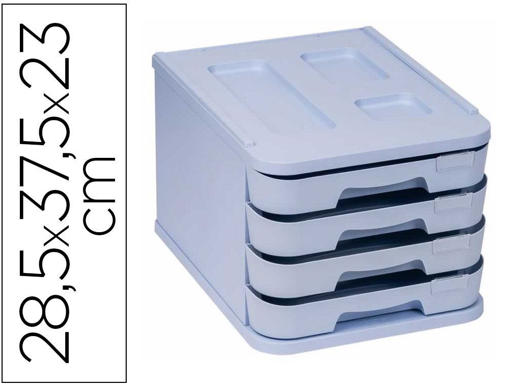 Fichero cajones de sobremesa faibo plastico 100% reciclable 4 cajones azul pastel 28,5x37,5x23 cm