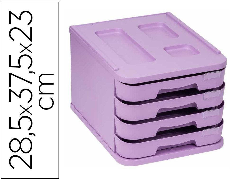 Fichero cajones de sobremesa faibo plastico 100% reciclable 4 cajones violeta pastel 28,5x37,5x23 cm