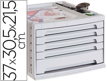 Fichero Cajones de Sobremesa Q-Connect 37X30,5X21,5 cm Bandeja Organizadora Superior 5 Cajones Gris Opaco