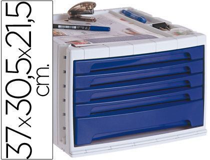 Fichero Cajones de Sobremesa Q-Connect 37X30,5X21,5 cm Bandeja Organizadora Superior 5 Cajones Azul Opaco