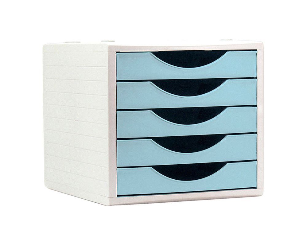 Fichero cajones de sobremesa q-connect 5 cajones color azul pastel 270x340x260 mm