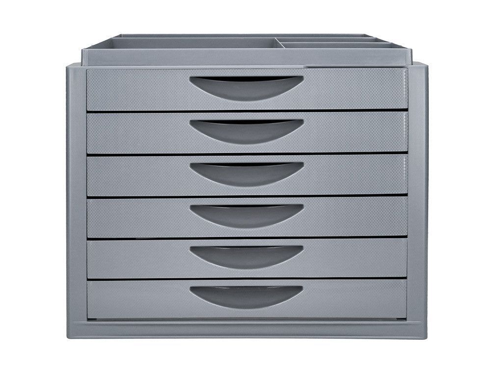 Fichero cajones de sobremesa q-connect bandeja organizadora superior 6 cajones color gris opaco