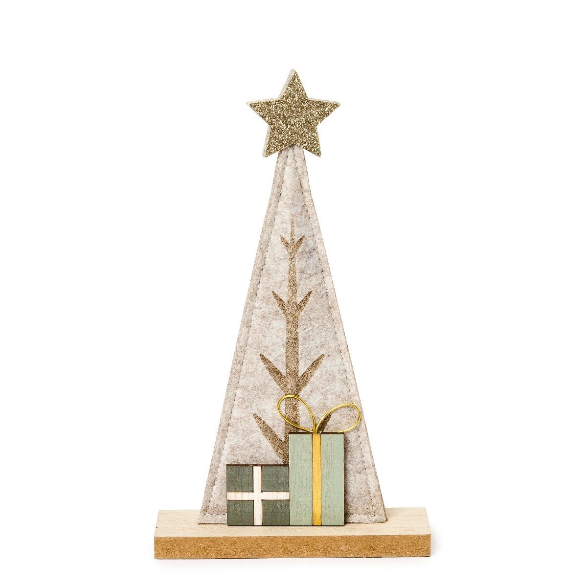 Figura árbol fieltro y base madera 26cm.