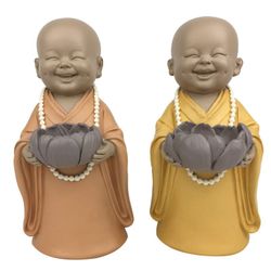 Figura Buda Monje Color Terracota Mostaza