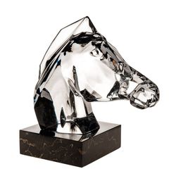 Figura decorativa de cabeza de caballo de cristal y mármol transparente y negra, 15 x 26,5 x 27,5 cm | Equo