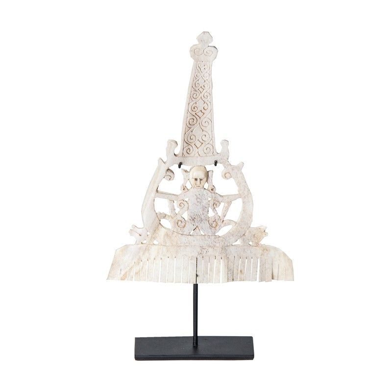 Figura Decorativa de Madera Tropical Blanco, 20x6x34cm