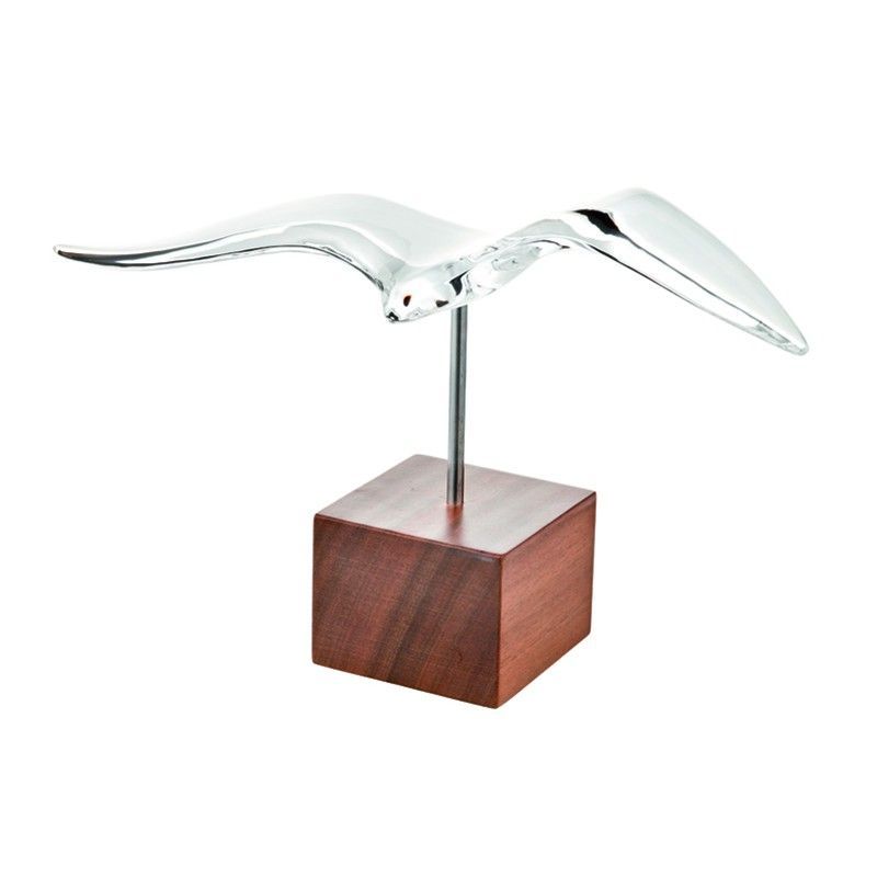 Figura decorativa Gaviota de cristal y madera transparente, 16,5 x 30 x 17,8 cm | Voo