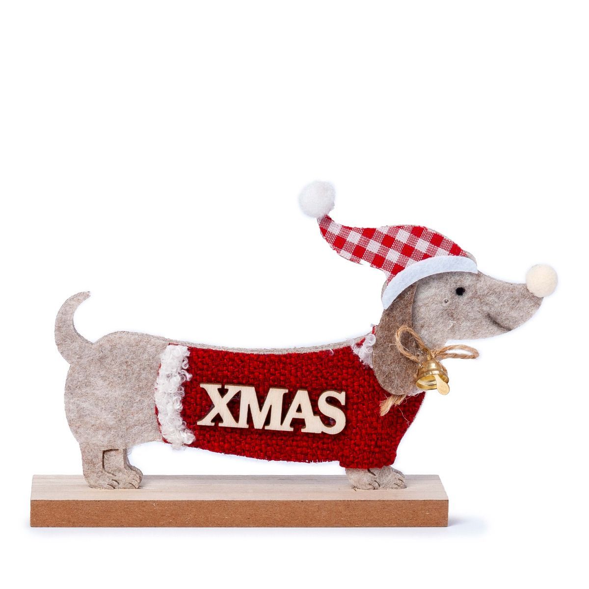 Figura fieltro perro salchicha letrero madera X´mas, min.2