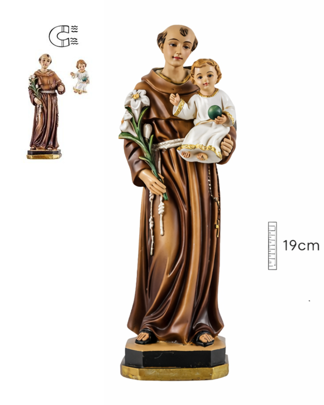 Figura San Antonio de Padua con Niño imantado 19 cm
