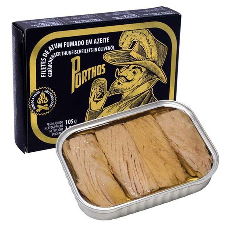 Filetes de Atún Ahumado en Aceite Oliva Porthos Conserva Portuguesa 105g