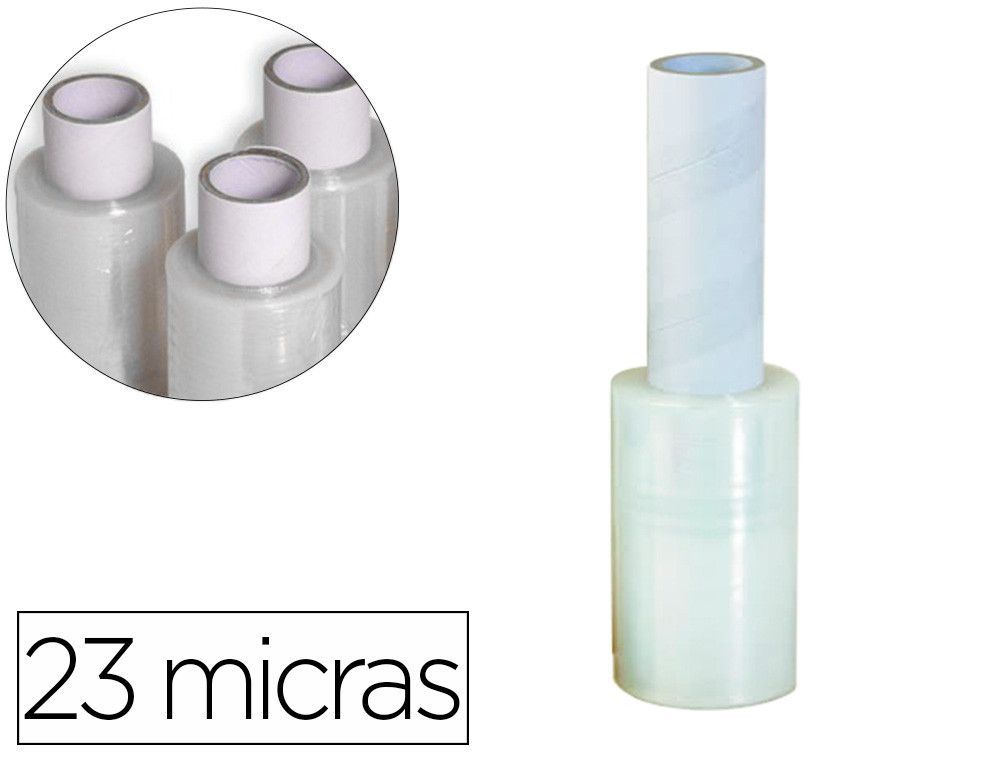Film extensible manual ancho 100 mm espesor 23 micras 440 g transparente.