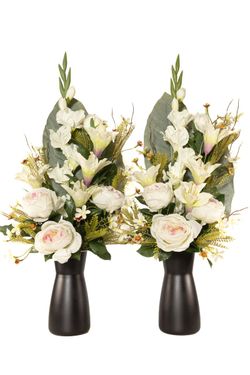 Flores artificiales para cementerio en color blanco y rosa