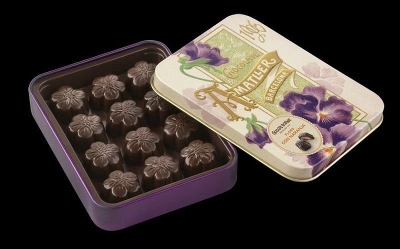 Flores chocolate negro naranja caja metálica amatller 60 grs