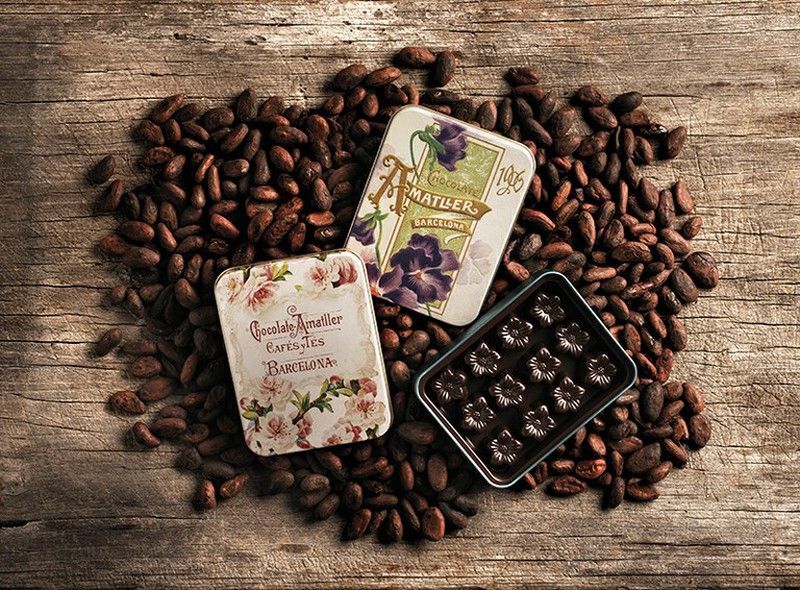 Flores chocolate trufa marc cava caja metálica amatller 60 grs