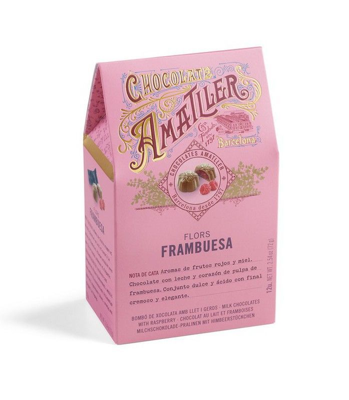 Flores chocolate y frambuesa amatller 72 grs