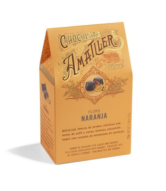 Flores chocolate y naranja amatller 72 grs