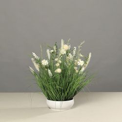 Flores de Pradera en Cuenco de Plástico, 58 CM, CREMA