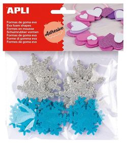 Formas goma EVA adhesivas copo de nieve purpurina 22 und.