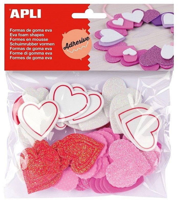 Formas goma eva adhesivas corazones purpurina 52 und.