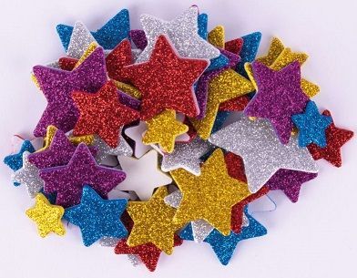 Formas goma eva adhesivas estrellas purpurina metalizada 50 u.