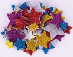 Formas goma eva adhesivas estrellas purpurina metalizada 50 u.