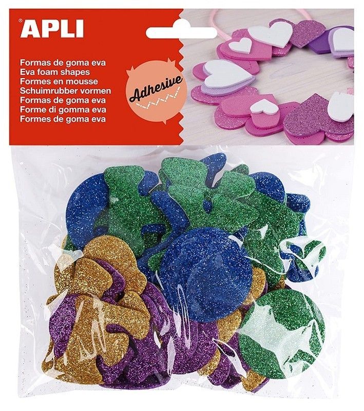 Formas goma eva adhesivas letras purpurina metalizada 52 und.