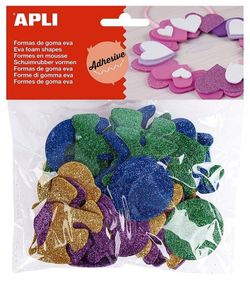 Formas goma eva adhesivas letras purpurina metalizada 52 und.