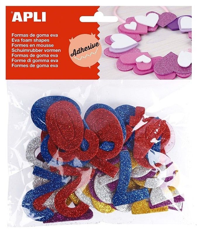 Formas goma eva adhesivas números purpurina metalizada 50 und.