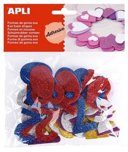 Formas goma eva adhesivas números purpurina metalizada 50 und.